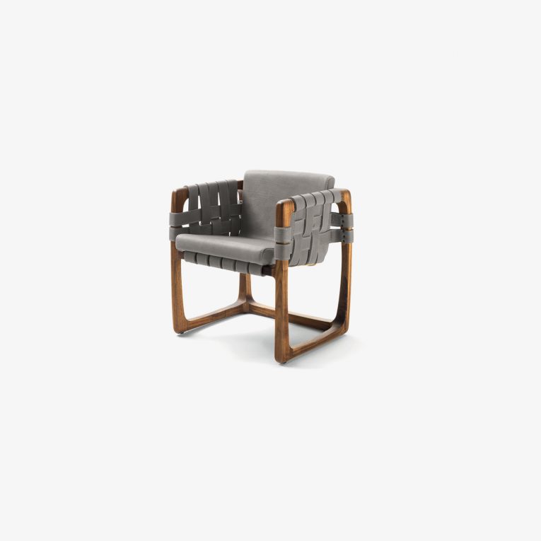 Padded chair with structure in solid wood